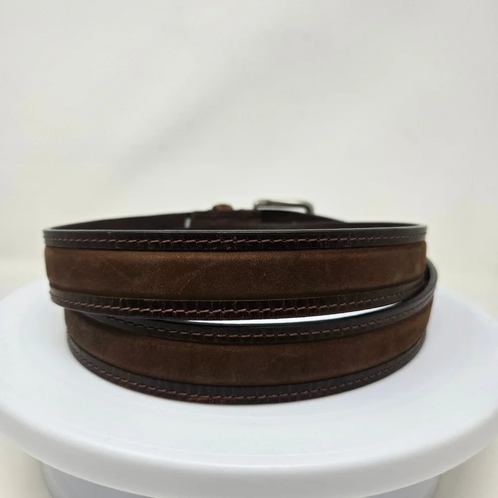 Columbia Mens‎ Brown Leather Suede Inlay Belt Silver Buckle Size 44 11COL0216